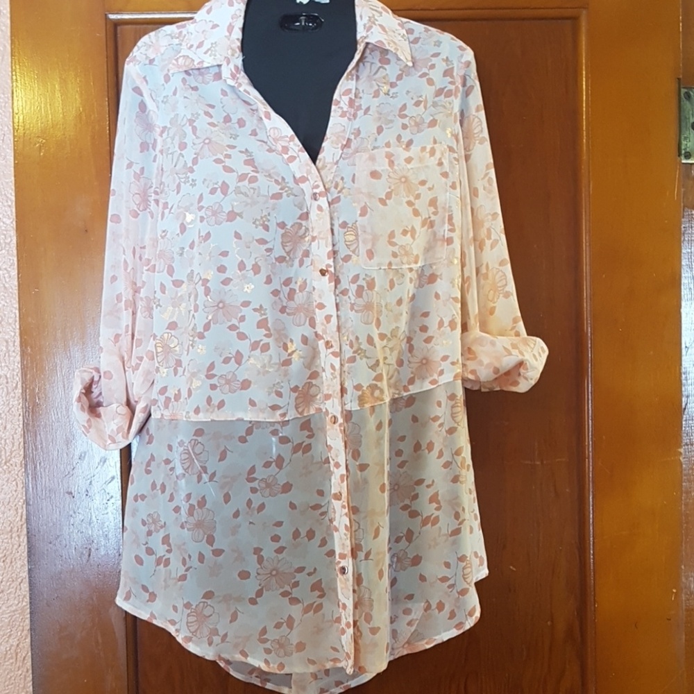 Long sleeve button up dress shirt.
